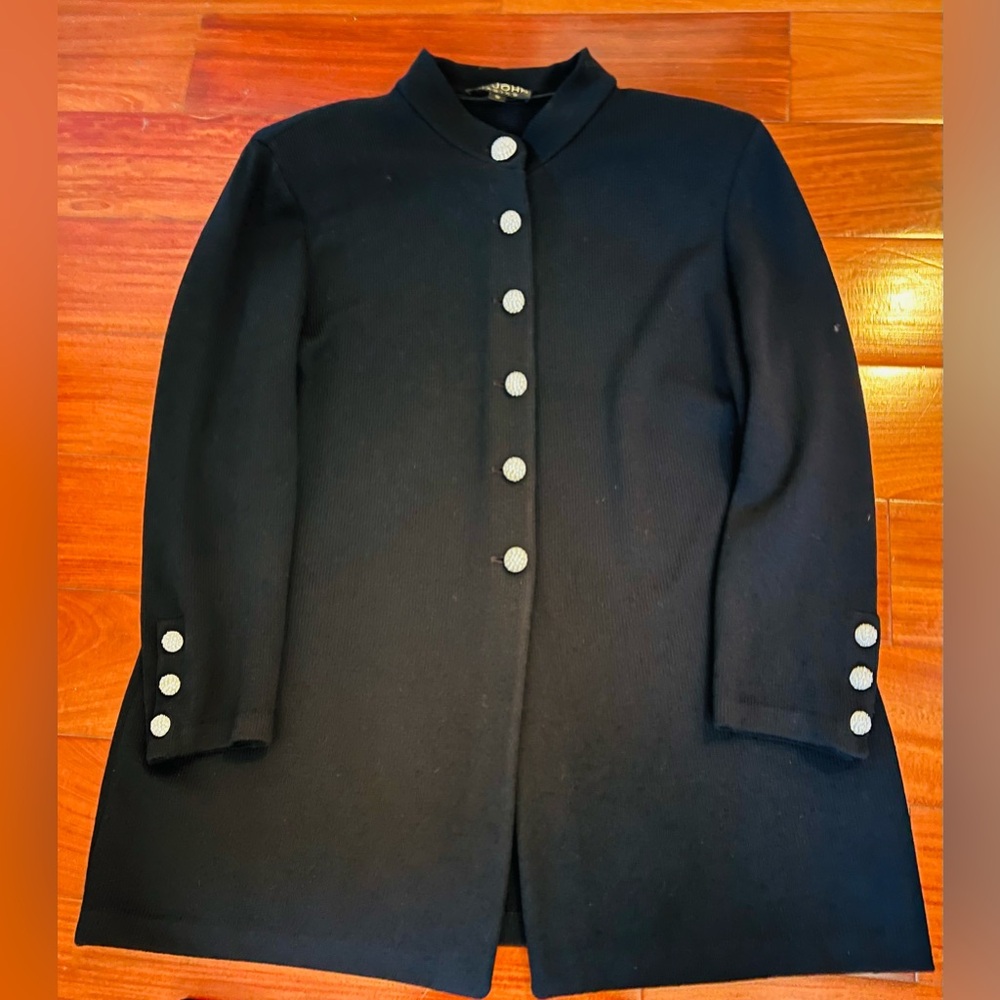 St John Basics Knit Long Jacket And Maxi Skirt - Rhinestone Buttons Size 16 -